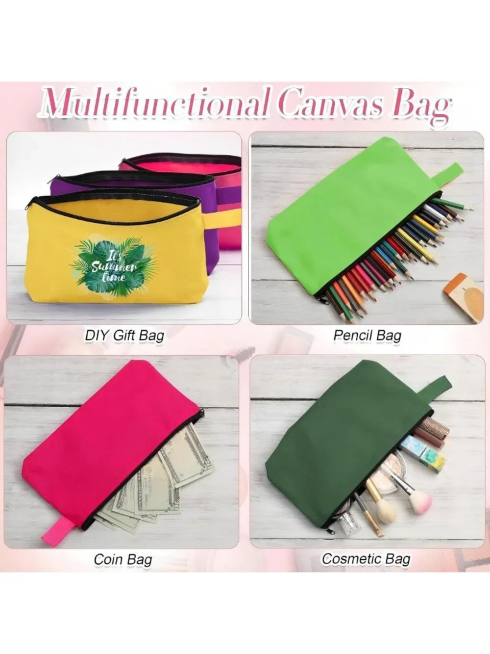 60 Pcs Multicolor Canvas Makeup Bags Set - 7.5x5x2 Inch Travel Organizers